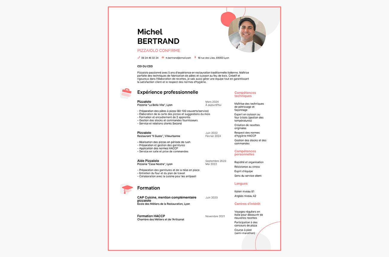 exemple de cv de pizzaiolo